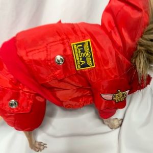 Small PET bomber jacket with fur detail! S/ XS